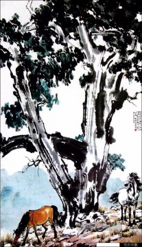  erde - Xu Beihong pferde unter einem Baum Kunst Chinesische
